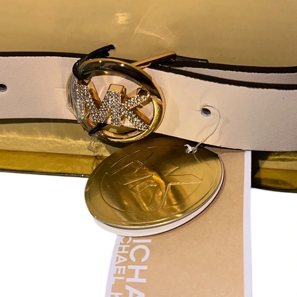 NIB Michael Kors  25MM REVERSIBLE Pave Logo Belt In Box SZ L/ XL BLING LOGO